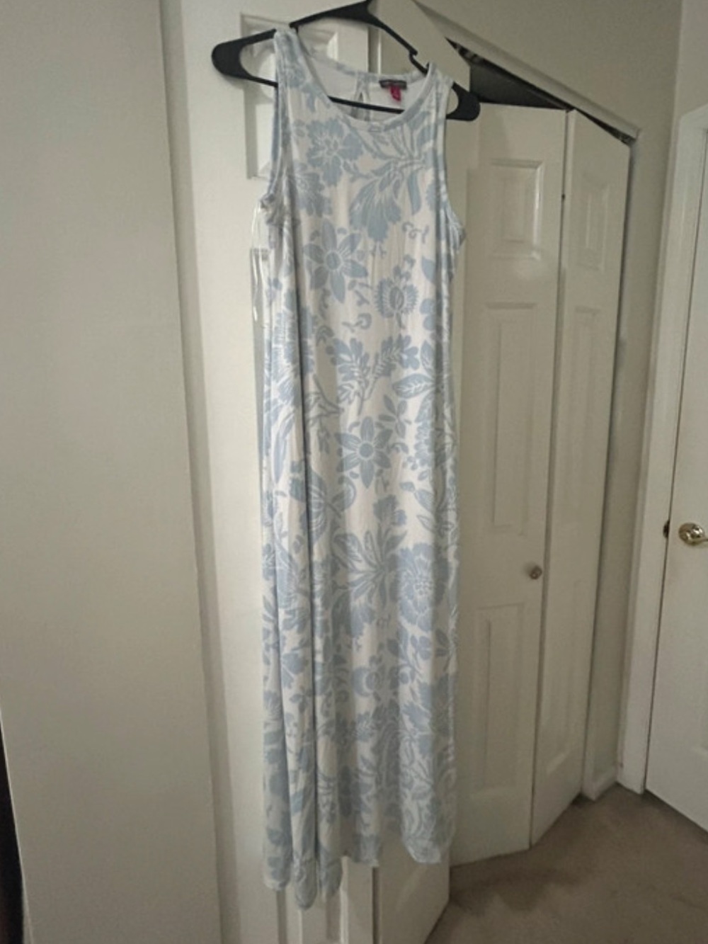 Vince Camuto White Maxi Dress with Light Blue Floral Print